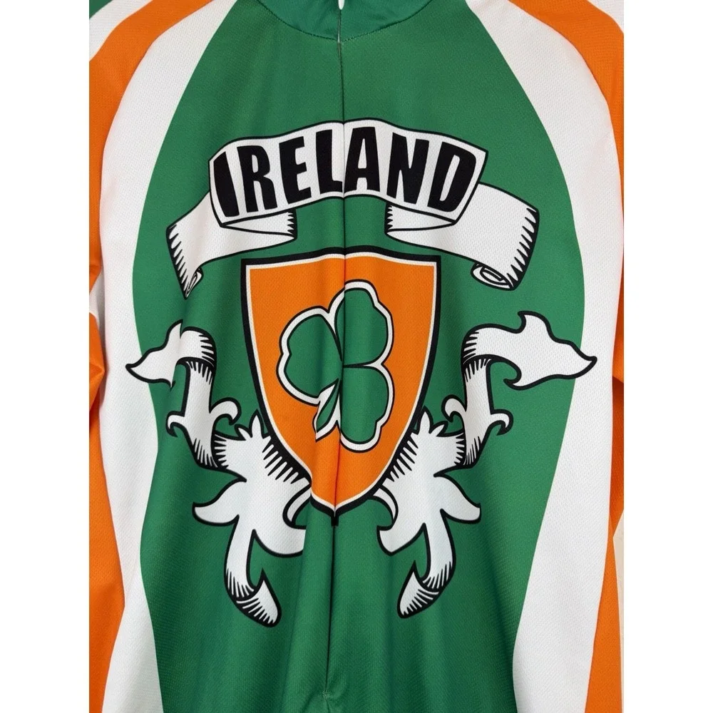 Ireland Shamrock Crest Cycling Jersey Men's Size L Green/Orange Performance Bike